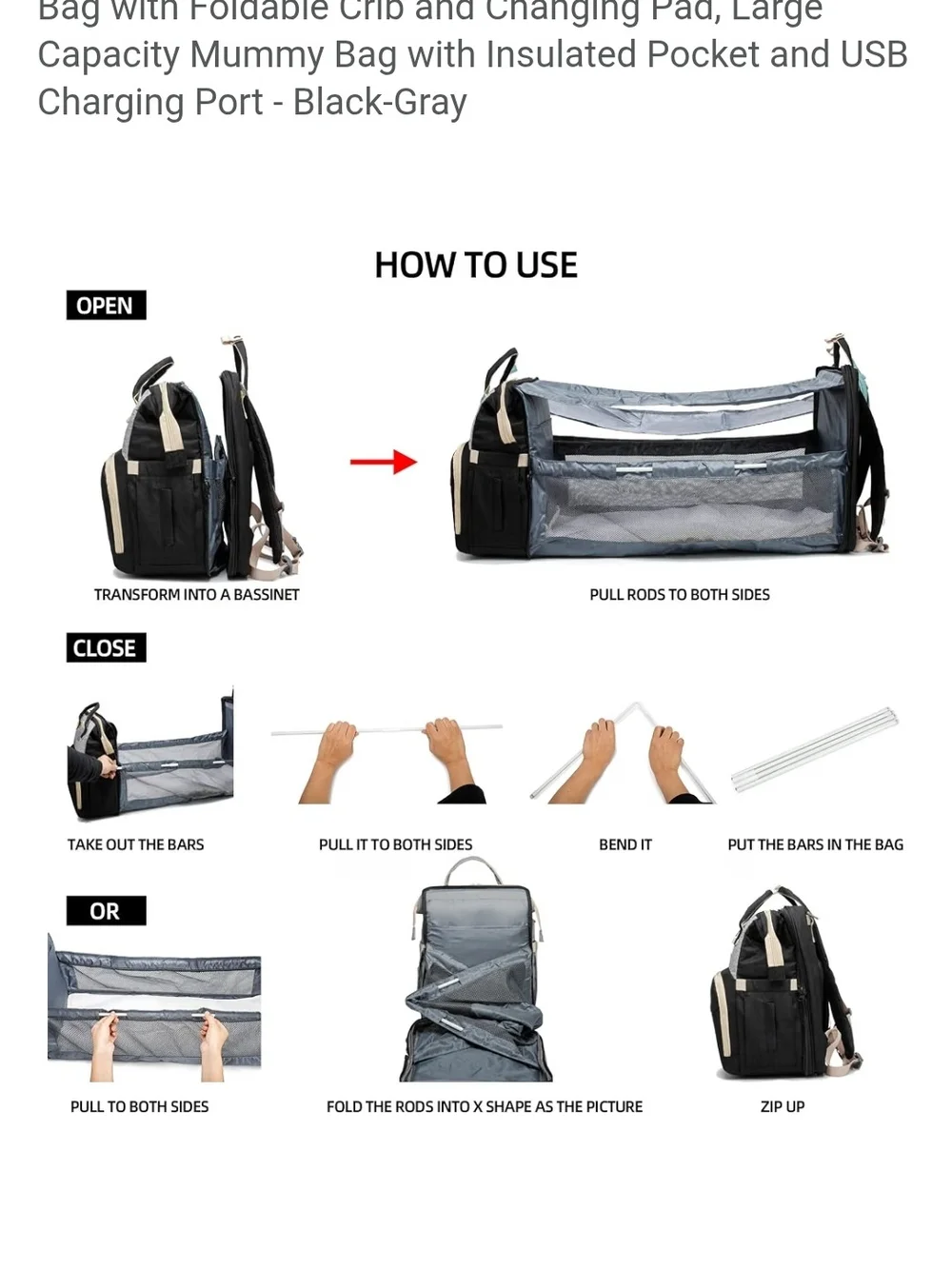 Weibin Travel Diaper Bag/ Backpack With Infant Travel Bed